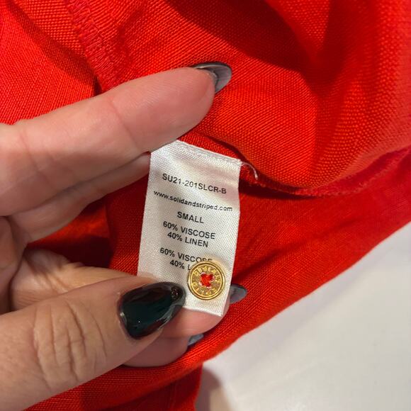 Solid & Striped Red Linen Oversized Button Down Shirt Small - Picture 4 of 7